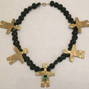 Green  Stone Necklace with 5 Figure Pendants by Joanne Cooper